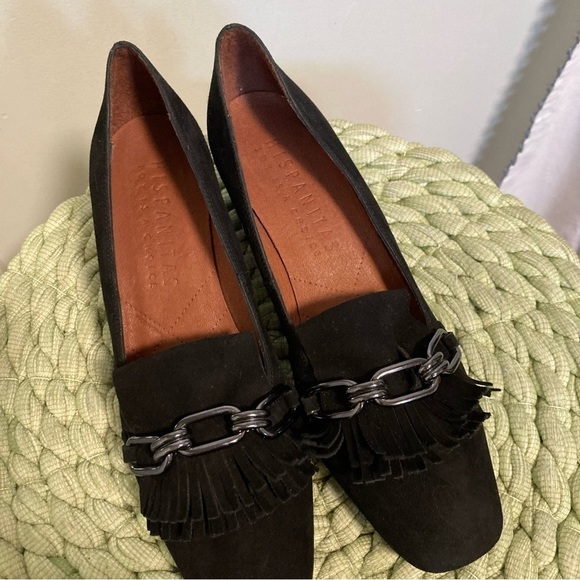 Hispanitas Pandora Black Suede Chain Fringe Slip On Block Heel Loafers Pump NWOB - Picture 6 of 11